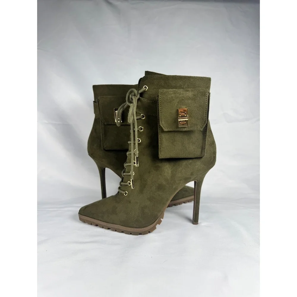 JLO Jennifer Lopez Jaylah Womens 7 M Bootie Olive Side Zip Stiletto Heel Boots